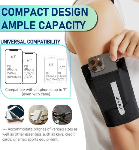 Vista 5 de HiRui Brazalete para Correr Manga Universal Brazalete Deportivo Brazalete para Celular Compatible con iPhone 16/15/14/13/Plus/Pro Samsung Galaxy