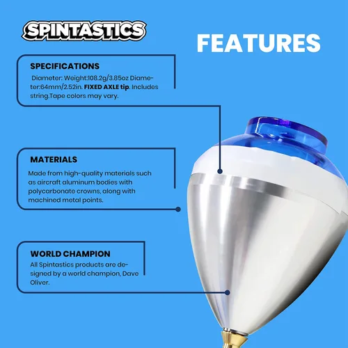 Vista 6 de Spintastics Quicksilver Hybrid Spin Top - Punta fija (azul y rojo)