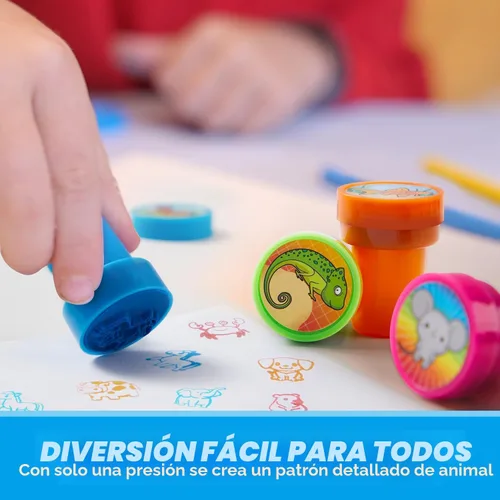 Vista 4 de JOYIN 50 sellos de animales para niños, con 50 diseños diferentes, granja, animales marinos, sellos para manualidades, caja de premios juguetes