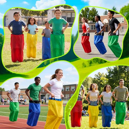 Vista 7 de Wowagoga Saco de patatas para carreras de 28 x 40 pulgadas, colorido bolsillo de salto para adultos, equipo de juego deportivo, accesorio de fiesta