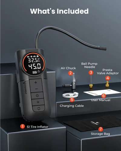Vista 8 de ETENWOLF Inflador de neumáticos S1, compresor de aire portátil, bomba de aire de 160 PSI para neumáticos de automóvil, bicicleta, motocicleta