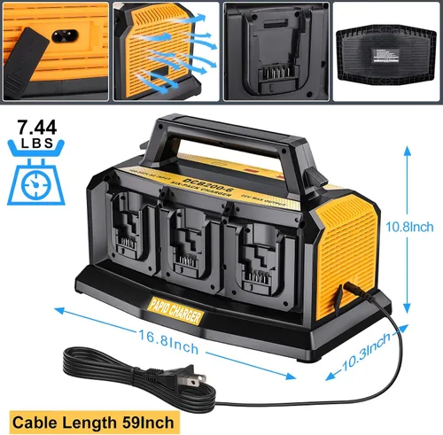 Vista 7 de Adisipsoarin Super cargador de batería para batería Dewalt de 20 V, estación de carga rápida simultánea de 6 puertos compatible con batería de iones