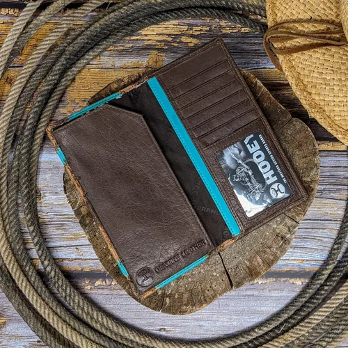 Vista 4 de HOOEY Billetera Western Rodeo de cuero para hombre (Patchwork - Turquesa)