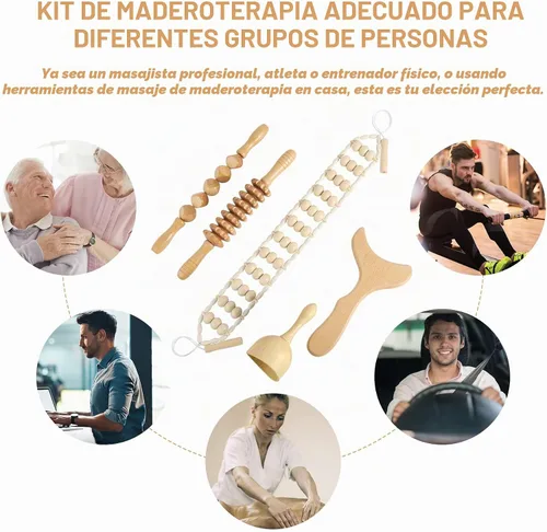 Vista 7 de Herramientas de masaje de terapia de madera, kit profesional de maderoterapia, herramientas de escultura corporal para drenaje linfático