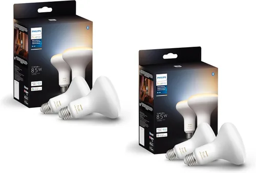 Vista 10 de Philips Hue Smart 85W BR30 Bombilla LED – Ambiente blanco cálido a frío – 1 paquete – 1200 lm – E26 – Interior – Uso con Hue App – Funciona