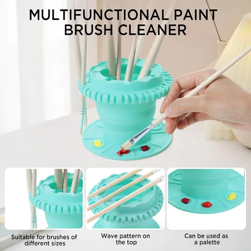 Vista 4 de SESENSE Limpiador de pinceles de pintura – Limpiador de pinceles de silicona plegable con paleta y soporte de almacenamiento de 40 pinceles