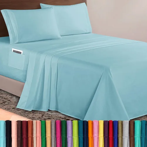 Vista 31 de Elegant Comfort Lujoso juego de sábanas de microfibra de alta calidad 1500 hoteleras bordadas de tres líneas más suaves de 4 piezas, resistente a