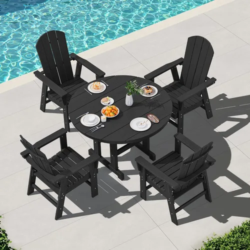 Vista 5 de SERWALL Juego de sillas de comedor Adirondack para exterior, conjunto de 2, sillas de patio de HDPE resistentes a todo clima, color negro