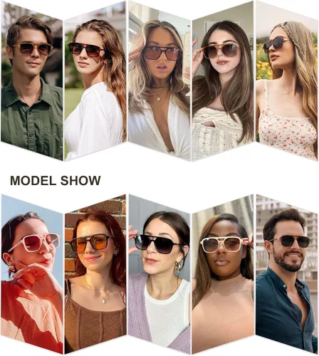 Vista 2 de SOJOS Lentes de sol estilo aviador retro para mujeres y hombres, rectángulos de moda SJ2202