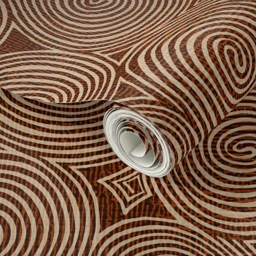 Vista 2 de Peel & Stick Wallpaper Swatch - Spirals Circle Brown Ivory White Cream Mudcloth Dot Tribal Minimal African Midcentury Modern Mod Custom Removable