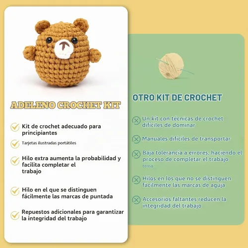 Vista 5 de Adeleno Kit de ganchillo para principiantes, kit de inicio de ganchillo con video tutorial paso a paso, kits de ganchillo para principiantes
