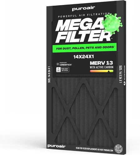 Vista 36 de PuroAir Filtro Mega - Filtro de aire de 12x12x1 MERV 13 para el hogar con carbón activado - Filtros alérgenos, caspa de mascotas, humo, polvo