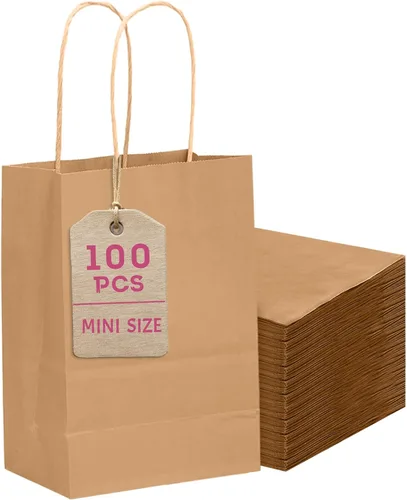 Vista 7 de Bakepacker 100 Piezas Bolsas de Regalo de Papel Mini Amarillo Brillante con Asas 6"x4.5"x2.5" Bolsas de Favor de Fiesta Múltiples Usos (Tamaño Mini)