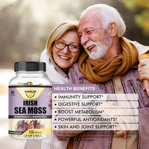 Vista 5 de Cápsulas Irish Seamoss de 2625 mg por porción, fabricadas con Seamoss orgánica, vejiga y raíz de bardana para apoyo digestivo e inmunológico