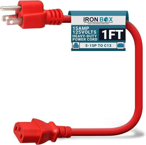 Vista 15 de IronBox Electric - Cable de Alimentación de Servicio Pesado 5-15P a C13 - Cable PC SJT 14/3 de 3 Clavijas 15A 125V - Cable para Computadora