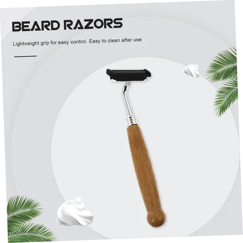 Vista 4 de Mipcase Kit de barba 4pcs afeitadoras manuales cuchillas de acero inoxidable mango de bambú diseño ergonómico