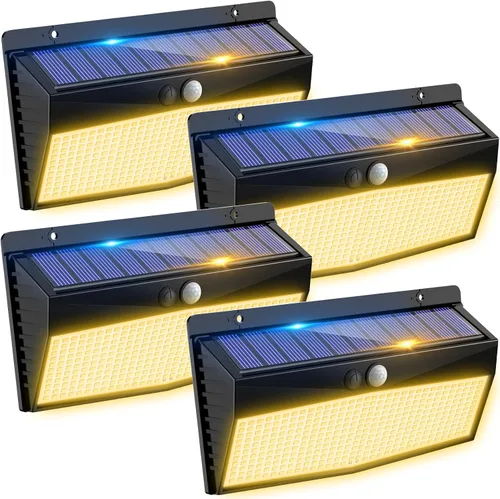 Vista 11 de 368 luces LED solares para exteriores con sensor de movimiento, valla solar con 3 modos de iluminación, seguridad alimentada, impermeable