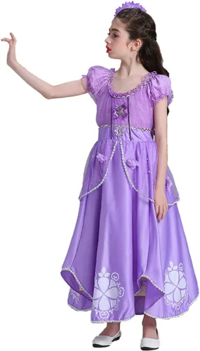 Vista 4 de FMYFWY Sofia the First - Vestido de princesa para niñas, disfraz de carnaval, Halloween, Navidad, fiesta de cumpleaños (accesorios)