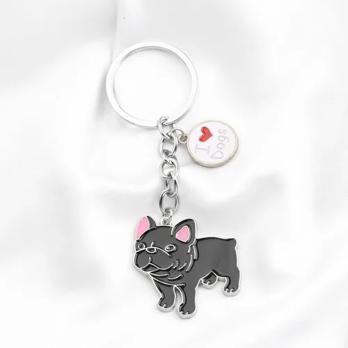Vista 3 de BNQL Llavero de regalo de bulldog francés negro, regalo para los amantes del bulldog francés, regalo para el dueño de bulldog francés, llavero