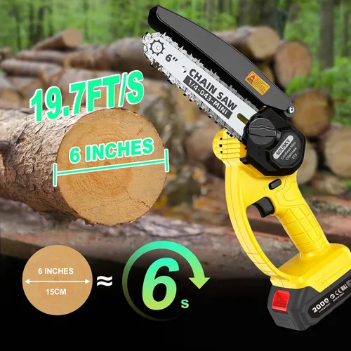 Vista 4 de Mini motosierra inalámbrica de 6 pulgadas, motosierra de mano ligera de 2.2 libras, funciona con batería recargable de 21 V y cargador, motosierra