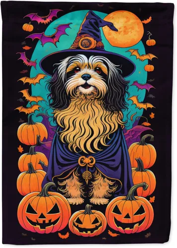 Vista 78 de Caroline's Treasures DAC1466GF - Bandera decorativa para jardín de Halloween de Affenpinscher Witchy para jardín, decoración para patio exterior