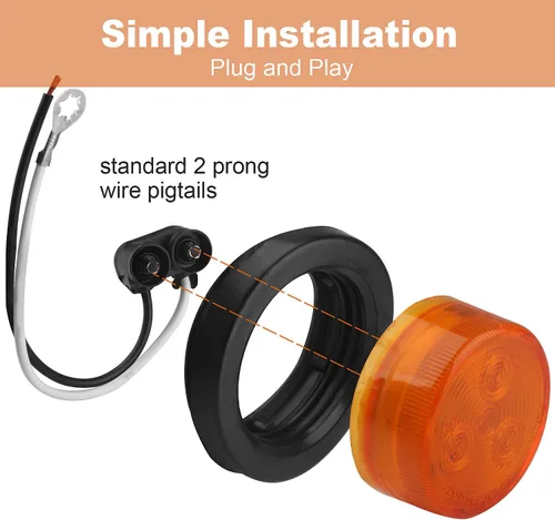 Vista 5 de 10 piezas de luces LED de 2 pulgadas redondas, luces de marcador lateral y de despegue de remolque redondas de 2 pulgadas, 4 luces LED selladas