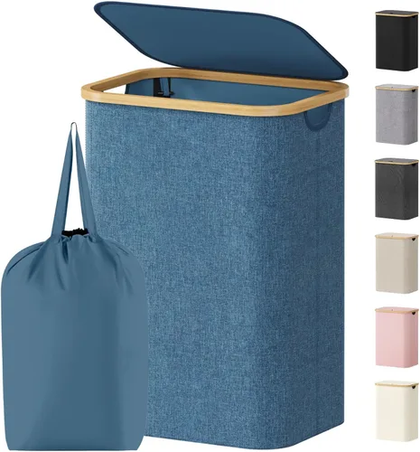 Vista 39 de Lifewit Cesta de lavandería de 80 litros con tapa, cestas de ropa para lavandería con asas de bambú y una bolsa de lavandería extraíble, cesta