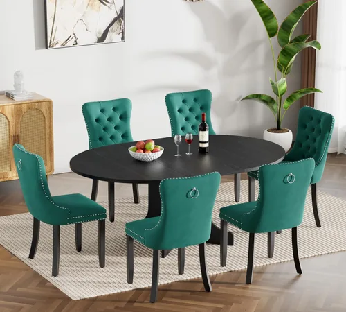 Vista 73 de Juego de mesa de comedor extensible marrón de 63 a 78.74 pulgadas para 4, juego de mesa de comedor de 5 piezas con 4 sillas, mesa de cocina
