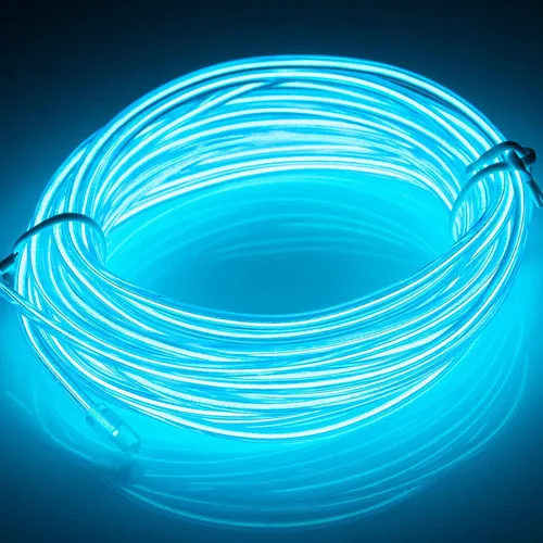 Vista 22 de JIGUOOR - Tira de luces de neón brillantes con cable EL y paquete de baterías, de 9.8 pies, 360 ° de iluminación, para bricolaje, festivales, Azul