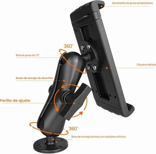 Vista 7 de Soporte de tableta de aluminio resistente a prueba de golpes para camión, base de taladro de bola de 1.5 pulgadas para automóvil, compatible
