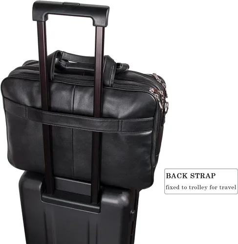 Vista 3 de Augus Maletín de viaje de negocios de cuero genuino bolsas de lona para hombres bolsa de portátil se adapta a 15.6 pulgadas portátil