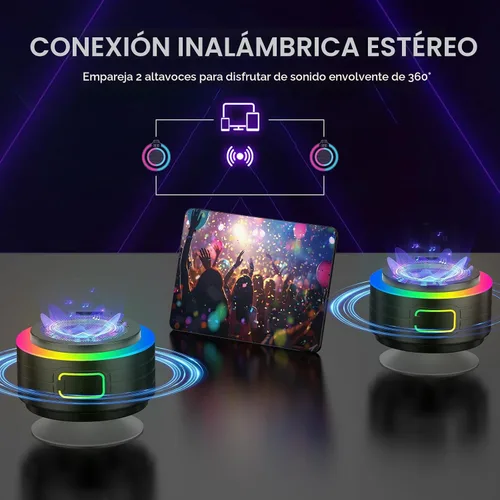 Vista 7 de Altavoz Bluetooth para Ducha, Altavoz Bluetooth Portátil Sonido Estéreo con Ventosa/Cordón, Micrófono Incorporado, Altavoces Inalámbricos IPX7 Negro
