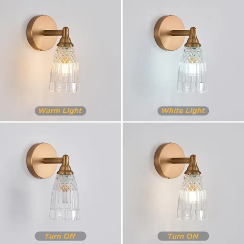 Vista 5 de HDDFL Lámpara de baño de latón vintage para baño, 1 luz de cristal para pared, dormitorio, baño, sala de estar, pasillo