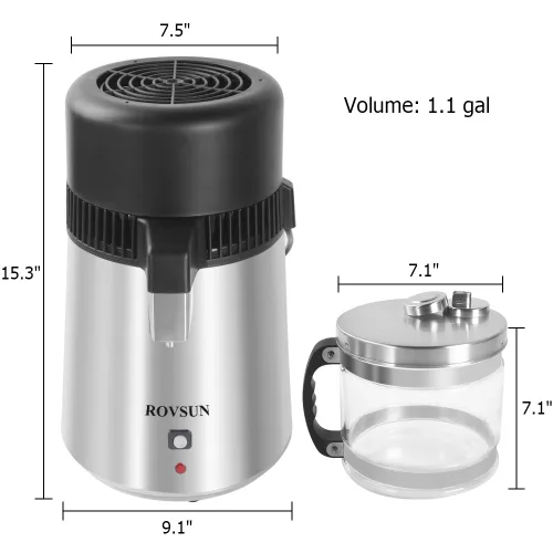 Vista 6 de Bonnlo Destilador de agua de acero inoxidable de 1.1 galones/4L con recipiente de vidrio, máquina de agua destilada de 750 W, destiladores de agua