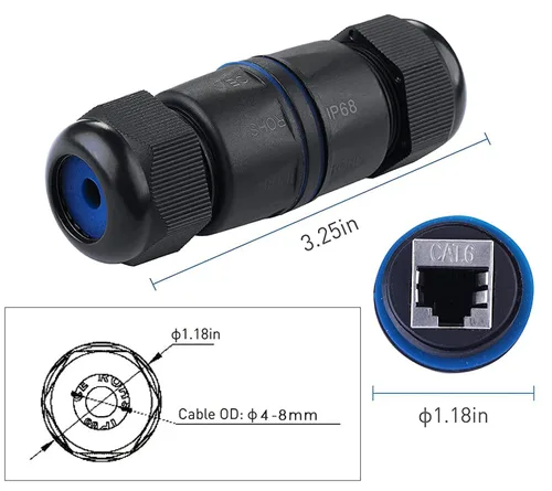 Vista 2 de Paquete de 2 conectores RJ45 impermeables IP68 Cat6/Cat5E/Cat5 acoplador blindado para Extensor de cable LAN Ethernet al aire libre hembra a hembra