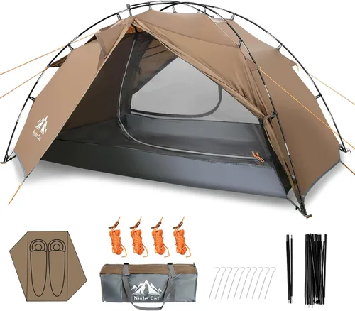 Vista 7 de Night Cat Tiendas de campaña para mochileros 2 personas Configuración rápida Tienda de camping de senderismo con poste plegable Doble capa Dos