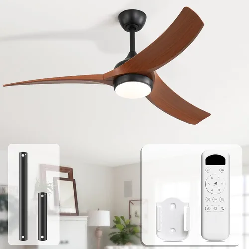Vista 11 de Sofucor Ventilador de techo moderno elegante de 52 pulgadas con luz, negro