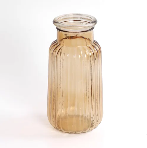 Vista 7 de Jarrón de cristal ámbar, florero acanalado de 8.7 pulgadas de alto para ramo, centro de mesa, decoración de mesa de comedor, jarrones transparentes