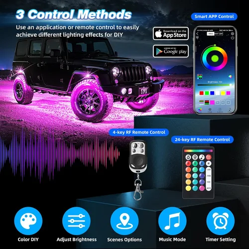Vista 2 de 6 cápsulas de luces LED de aleación para UTV, ATV, carrito de golf, camioneta RZR todoterreno, kit de neón RGB multicolor impermeable actualizado