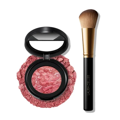 Vista 11 de LAURA GELLER NEW YORK Blush-n-Brighten - Rubor horneado marmoleado, tono Pink Buttercream (crema de mantequilla rosa) y brocha angular, 47mm 01