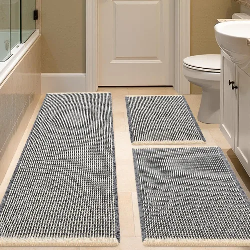 Vista 96 de IM HOME Tapete de baño de punto gofre, color caqui, de 24 x 17 pulgadas, tejido bohemio, moderno, absorbente, antideslizante, suave, lavable