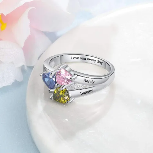 Vista 4 de kaululu Anillo de piedra natal personalizado para mujer, regalo para mamá, anillo de promesa para ella, anillos de boda personalizados para mujer