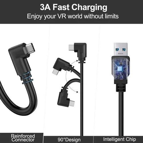 Vista 3 de VidPPluing Cable Link de 16 pies, cable USB C para MetaOculus Quest 2 y PCSteam VR y más, transferencia de datos de alta velocidad y carga rápida