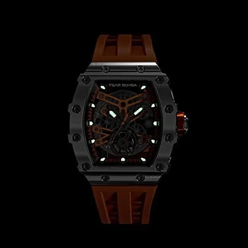 Vista 6 de TSAR BOMBA Relojes automáticos mecánicos japoneses con correa de reloj de silicona de 0866in reloj de pulsera de lujo Tonneau impermeable 5ATM reloj