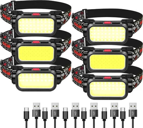 Vista 7 de Faro LED de alto lúmenes con sensor de movimiento súper brillante, 3 modos de iluminación, pantalla digital, recargable, lámpara de cabeza