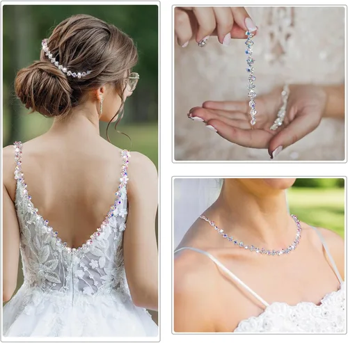 Vista 3 de Kigeli Bling Adorno de Diamantes de Imitación con Cadena de Cristal, Adorno de Diamantes de Imitación para Costura, Adornos para Vestidos DIY, Ropa