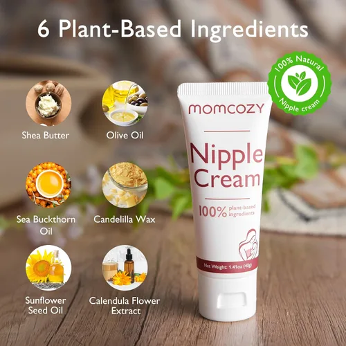 Vista 2 de Momcozy Crema para pezones segura para la lactancia, ingredientes a base de plantas, bálsamo para pezones sin lanolina, crema calmante, esenciales