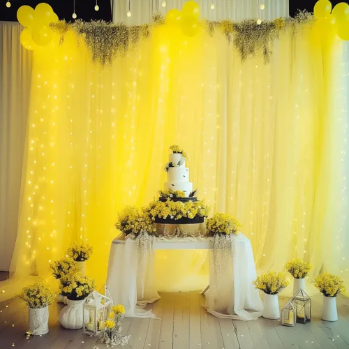 Vista 28 de Cortina de telón de fondo de tul negro de 10 x 10 pies con cadena de luces para fiestas, cortinas de fondo de fotos transparentes para bodas