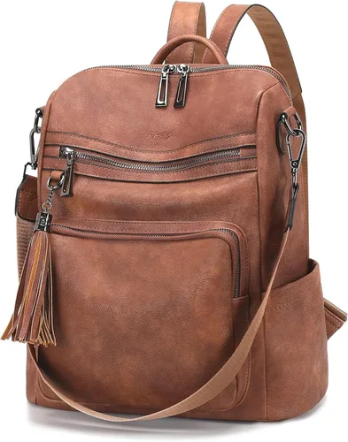 Vista 68 de OPAGE - Mochila de cuero para mujer, con borla de moda, bolso de hombro, mochila grande, bolsa de viaje, gris, L