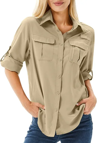 Vista 26 de Camiseta de Manga Larga para Mujer con Protección Solar UPF 50 para Safari, Pesca, Senderismo